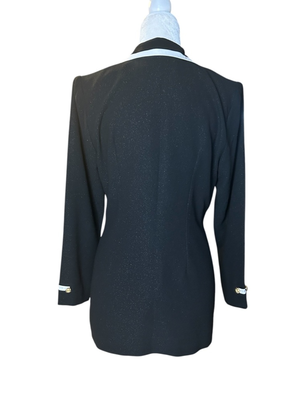 Structured Classic Black Blazer with White Trim and Gold Buttons - Small - Picture 7 of 14